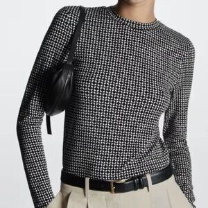 COS black oatmeal geometric long sleeve top M womens lyocell